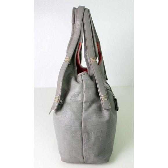 LRG MICHAEL ROME DESIGNS CROCO SOFT GRAY GENUINE LEATHER HOBO TOTE SHOULDER BAG - Picture 5 of 12